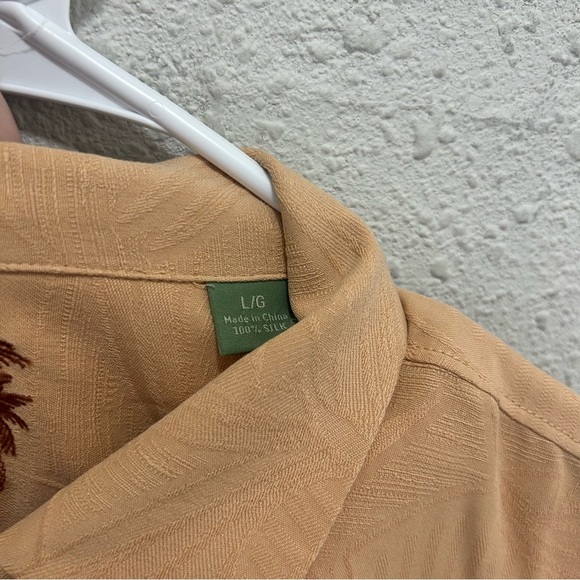 Tommy Bahama Orange Tropical Palm Leaf Button Up Camp Shirt 100% Silk Men's L - Picture 3 of 6